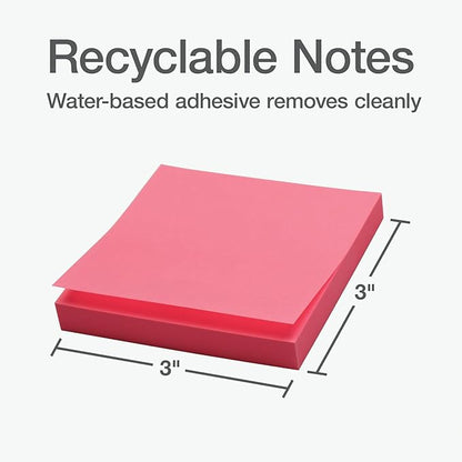 Redi-Tag Sticky Notes, Power Stick Notes, Adhesive Reminders, 3" x 3" Reusable Notes, Strong Adhesive Memos, Assorted Bright Colors, 24 Pack (1000978)