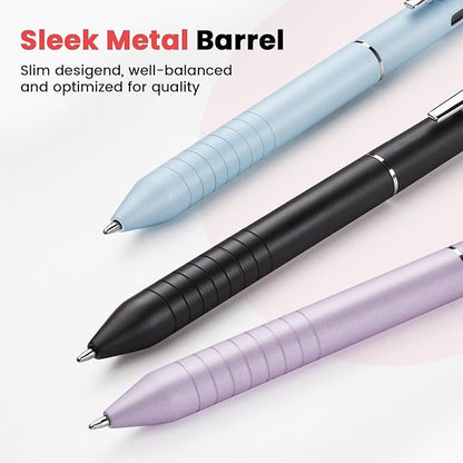 Sooez Multicolor Pen in One, Sleek Metallic 4 Color Ballpoint Pens, Medium Point (1.0mm), Retractable Ball Pen with Stylus Tip, Journaling Planner Pens for Nursing School Office Supplies, 3 Pack
