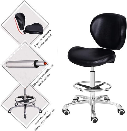 Kaleurrier Adjustable Stools Drafting Chair with Backrest & Foot Rest Drafting Stool Swivel Seat Rolling Wheels for Studio Dental Office Salon Counter Home Desk Chairs (Black)