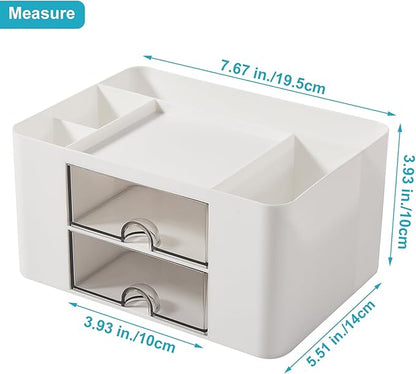 Pen Holder, Office Desk Organizer with Drawer, Pencil Holder for Desk Multi-Functional Pencil Pencil Cup Desktop Stationary Organizer Storage for Office School Home Art Supplies White