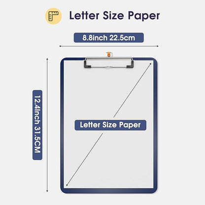 Plastic Clipboards 2 Pack, A4 Blue Clip Board 8.5x11 for Classroom, Students, Kid, Woman, Size 9" x 12.5" with Low Profile Clip, Office & School Supply
