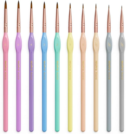 Nicpro 10PCS Micro Fine Detail Paint Brush Set, Aesthetic Pastel Small Miniature Fine Tip Detail Brushes Kit for Acrylic Oil Watercolor, Craft, Models, Miniatures, Rock Painting, Paint by Numbers