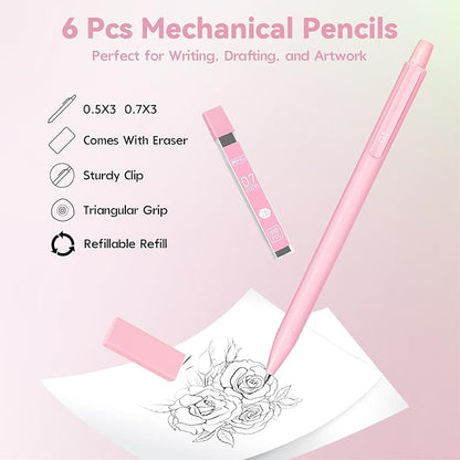 52 PCS Aesthetic School Supplies with Cute Pencil Case, Stationery Essentials with Pens Pencils and Pastel Highlighters Set, College Back to School Supplies for Teen Girls, Office Supplies - Blue