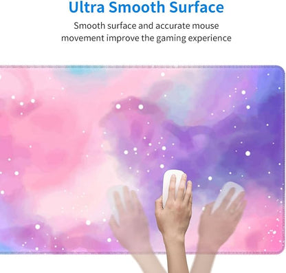 Extended Gaming Mouse Pad, Large Gaming Mouse Waterproof with Stitched Edges, Non-Slip Desktop Pad for Home and Office, Level Up Your 31.5x11.8 Inch… (Iridescent Cloud)