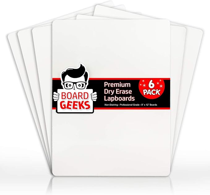 6 Premium Small Dry Erase Board 9"x12"- Portable Dry Erase Lap Board, Handheld Whiteboard- White Boards for Students - Small Whiteboard | Double Sided Erasable White Boards Dry Erase- 6 Pk