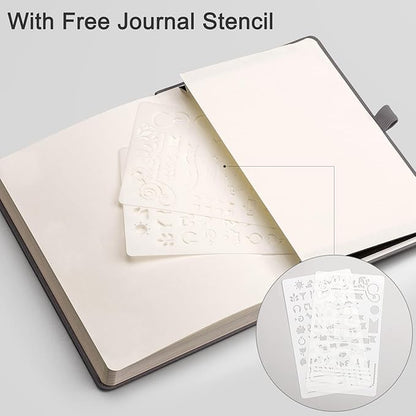 EMSHOI Dotted Notebook - 256 Pages A5 Dot Grid Journal Bullet Notebook with 120gsm Thick Dotted Paper,16 Perforated Pages, Hardcover Leather, Pen Holder, Inner Pocket, 5.75'' × 8.38''-Dark Grey
