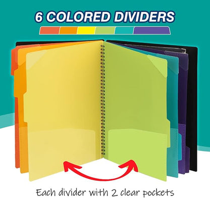 H4D 12 Pocket Poly Project Organizer, Spiral Multi Pocket Folder Organizer, Multi-Subject Folder Notebook, Letter Size