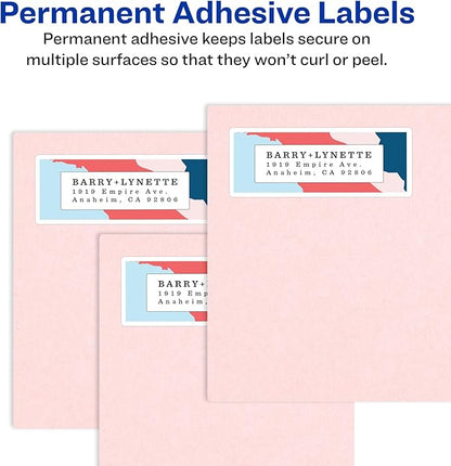 Avery Address Labels with Sure Feed and Easy Peel Technology, Glossy White Labels, 1" x 2-5/8", Permanent, Laser/Inkjet, 750 Glossy Labels (6526)
