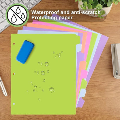 HABGP 24Pcs/3 Set Binder Dividers with Tabs, 8 Color Tab for 3 Ring Binder Dividers, Page Folder Dividers for 3 Ring Binder Sheet Paper Protectors, Plastic Tabbed File Dividers with Tabs