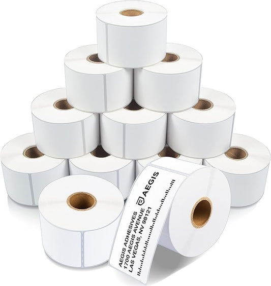 Aegis Adhesives - 2” X 4” Direct Thermal Labels for Shipping & Postage, Perforated & Compatible with Rollo, Zebra, & Other Desktop Label Printers (12 Rolls, 350/Roll)