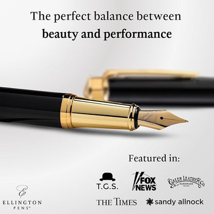 Luxury Fountain Pen Set- Fountain Pens for Writing - Smooth Fine Nib - Includes Refillable Ink Converter, 3 Ink Cartridges [Black & Blue], Gift Box - Elegant Calligraphy