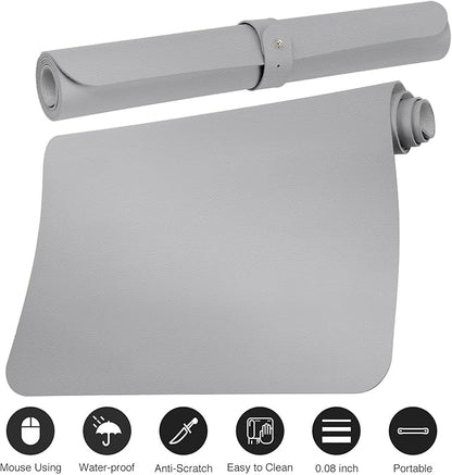 Boutilon Leather Desk Pad 30" x14",Non-Slip Mouse Pad,Office Desk Mat,Waterprooft PU Leather Desk Blotter,Desk Pad Protector,Desk Writing Pad for Home Office Decor (M-Grey)