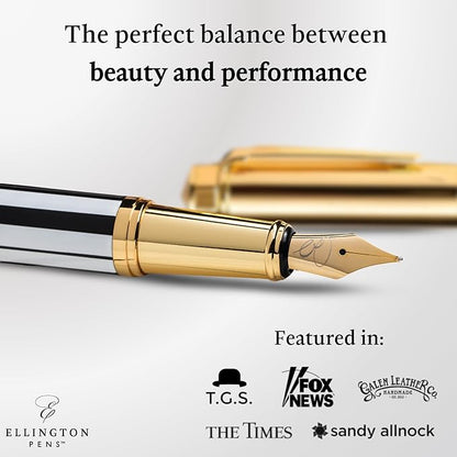 Luxury Fountain Pen Set- Fountain Pens for Writing - Smooth Medium Nib - Includes Refillable Ink Converter, 3 Ink Cartridges [Black & Blue], Gift Box - Elegant Calligraphy