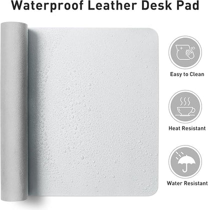 Aothia Leather Desk Pad Protector, Office Desk Mat, Large Mouse Pad, Non-Slip PU Leather Desk Blotter, Laptop Desk Pad, Waterproof Desk Writing Pad for Office and Home (48"x17", Barely Grey)