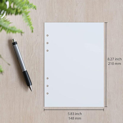 A5 Blank Paper 6-Hole Punched, 250 Sheets (500 Pages), 100 GSM, Printer Paper 148mm x 210mm (5.83 in. x 8.27 in.)