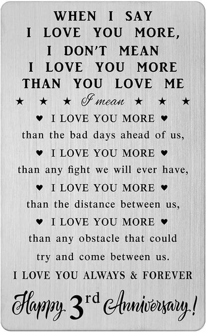 CPLJW 3 3th Year Anniversary Card Gifts for Him - 3rd Wedding Romantic Gifts for Men - Three yr Anniversary Wallet Card Gift for Husband
