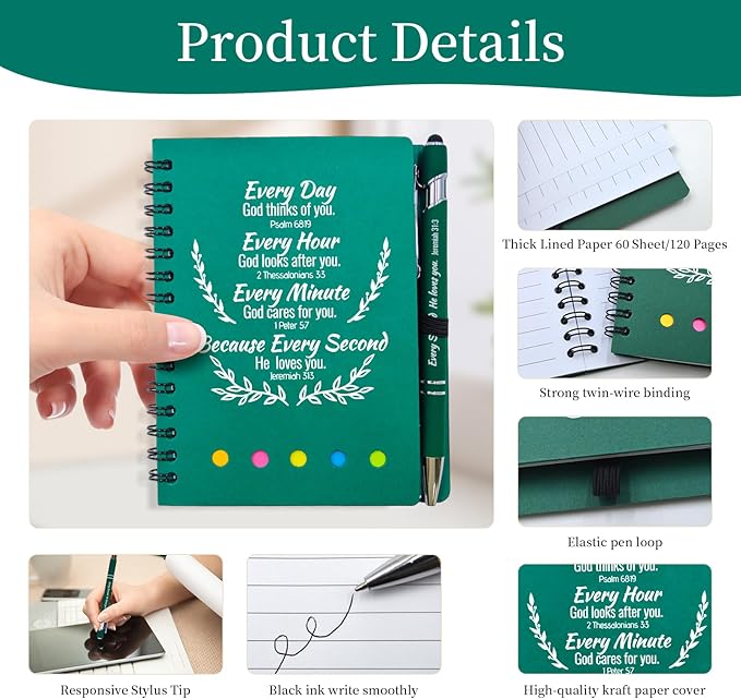 60 Pcs Bulk Christian Gifts Prayer Journal for Woman - 30 Set Religious Notepad with Christian Pen - Bible Notebook - Church Gifts for Mother's Day, Bible Study, and Family Devotions ( Green )