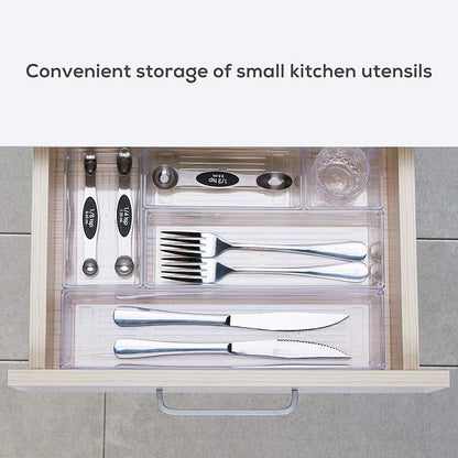 DCA 14 PCS Clear Plastic Drawer Organizer Tray, 4 Sizes Desk Drawer Divider Organizers and Storage Bins for Makeup, Kitchen Utensils, Jewelries and Gadgets