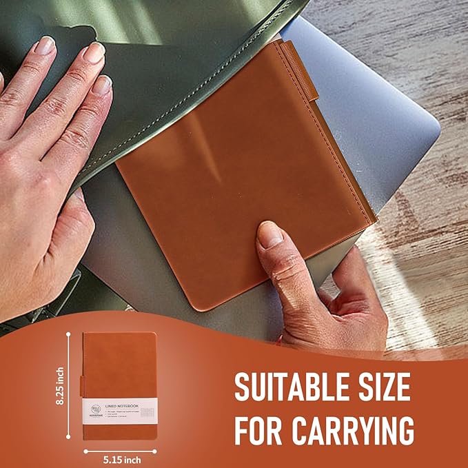 Hardcover Executive Notebooks, 160 Pages Line Ruled Classic Notebook Journal, Leather Notebooks with Pen Loop for Bussiness College Writing (Brown)