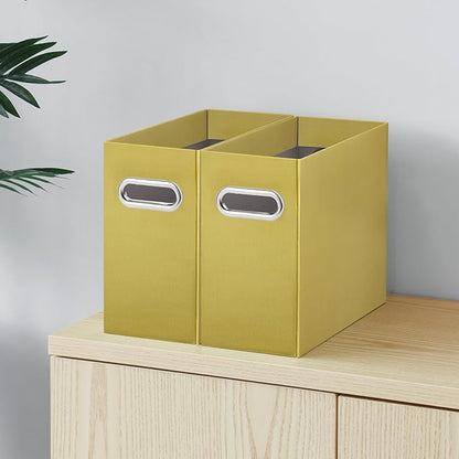 Oterri File Organizer, Small Storage Box, Cardboard File Folder Organizer, Collapsible File Box, Hanging File Organizer for Letter Size, Portable File Box with Handle, Only Box (Olive,4 Packs)