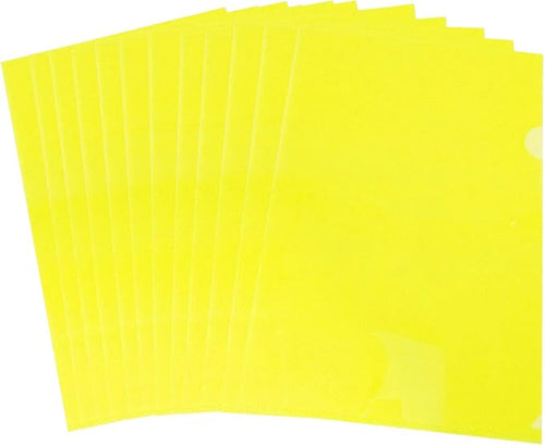 L-Type Plastic Folder Safe Project Pockets Transparent Clear Document Folder 12pcs for A4 paperPlastic Paper Jacket Sleeves in Assorted Project Folders（Yellow）