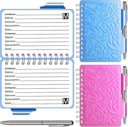 Zonon 2 Pcs Mini Password Book with Alphabetical Tabs Metal Password Keeper Book Portable Organizer Elegant Mandala Pattern Notebook with Pen, Spiral Bound for Information(Blue, Rose Red)