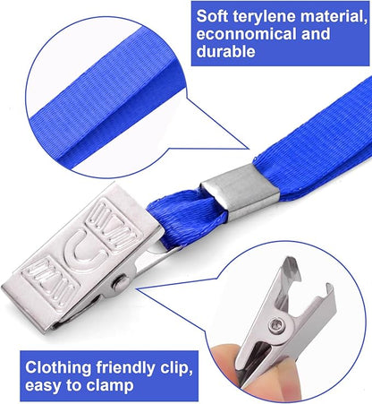100 Pcs Lanyards for ID Badges and 100 Pcs Clear Name Tag Holders Reusable Lanyard with Clip Plastic ID Card Badge Holder Name Badges for Adults Kids Business School Office Supplies (Blue)