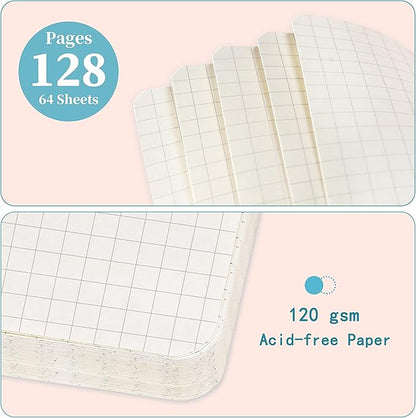 Graph Grid Paper Notebook/Journal - Classic Journal/Notebook with Ribbon Divider, Hardcover with Thick Paper, 5.3" x 8.26", Banded + Pen Holder +Inner Pocket - Light Blue