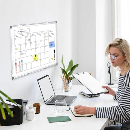 Monthly Calendar Dry Erase Whiteboard for Wall, 30" x 20" Double-Sided Large Calendar White Board, Magnetic Portable Hanging Board for Office, Home, School