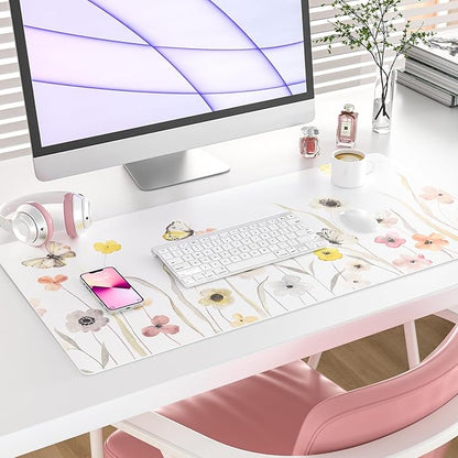 Colorful Star Large Desk Mat, Watercolor Floral Mouse PadOffice Supplies, Waterproof PU Leather Gaming Mousepad for Women Girls, Butterflies Desk Pad Home Office Decor Desk Accessories 31.5" x 15.7"