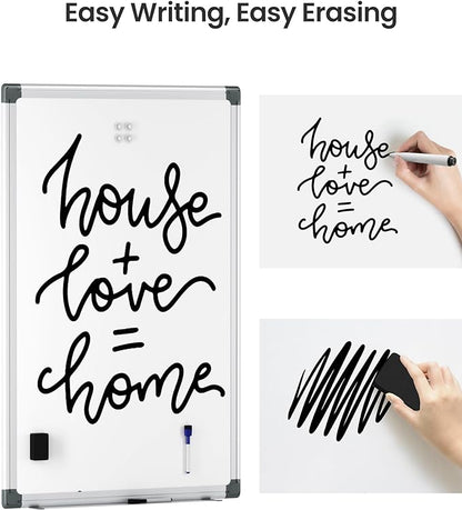 VUSIGN Magnetic White Board Kit for Wall 36" x 24", 1 Dry Eraser & 2 Multicolor Markers & 4 Magnetic Pins, Sliver Reinforced Aluminum Frame for Home, School, Office