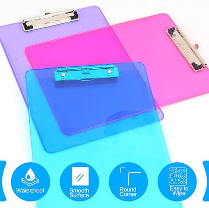 Clipboards, HERKKA 25 Pack Plastic Office Clipboards, Assorted Transparent Color Plastic Clipboards, Low Profile Clip Standard A4 Letter Size