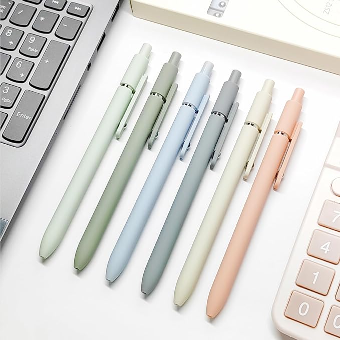 UIXJODO 6 Pcs Gel Pens 0.5mm Quick Dry Black Ink Pens Fine Point Smooth Writing Pens, Cute Office and School Supplies Gifts for Women Teacher Students (6 Pcs Morandi Silver)