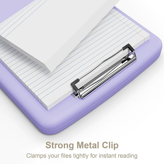 Piasoenc Clipboard with Storage, 8.5 x 11 Organization Box with Pen Holder and A4 Legal Paper Folder, Heavy Duty Plastic, Folio & Side-Opening, Low Profile Clip, for Nurses, Teachers, Purple