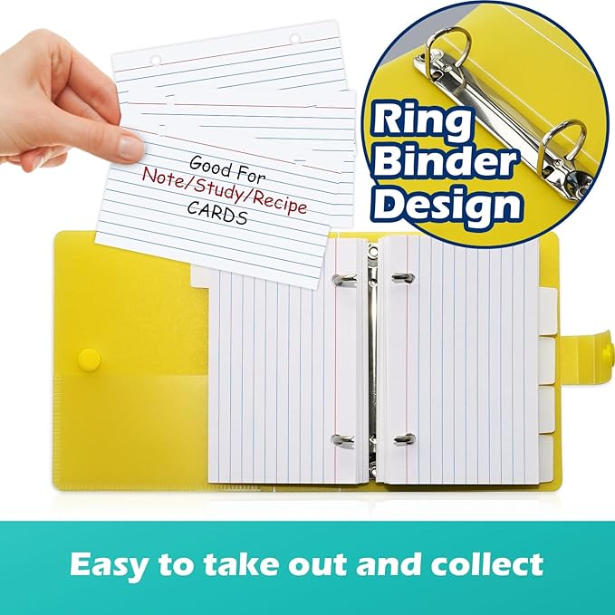 3x5 Lined Index Cards with Ring Binder Holder and Dividers, 100 Ruled Cards, Pink