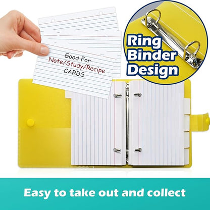 3x5 Lined Index Cards with Ring Binder Holder and Dividers, 100 Ruled Cards, Pink