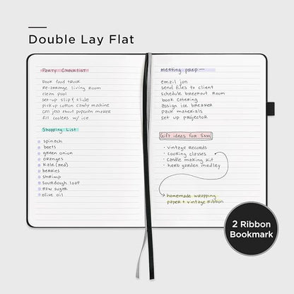 A5 Lined Leather Journal and Pen Set, Hardcover Notebook with Pen, 160 Pages 100gsm Thick Ruled Paper for Men Women, for Work, Business, School or Home Writing, 5.7'' x 8'', Gift Box Included(Black)