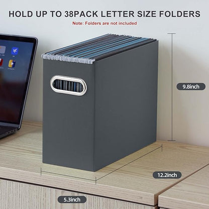 Oterri File Organizer, Small Storage Box, Cardboard File Folder Organizer, Collapsible File Box, Hanging File Organizer for Letter Size, Portable File Box with Handle, Only Box (Dark Grey,6 Packs)