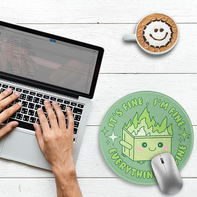 Gctriki Dumpster on Fire Mouse Pad, Cute Sage Green Mouse Pads for Desk, Funny Round Mousepad for Laptop Gaming Stitched Edge Non-Slip Rubber Base, Cute Green Office Desk Accessories Decor for Women