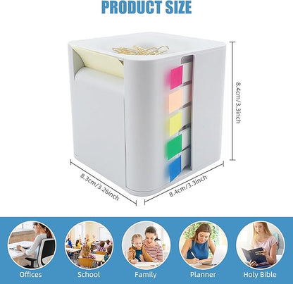 5-in-1 Note Dispenser and Holder with Self-Adhesive Notepad and Color Flat Labels, Note Organizer for Home, School, Office (White)