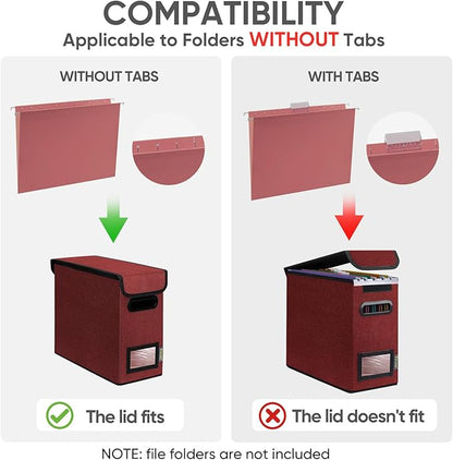 BALEINE File Organizer Box with Lid, Collapsible File Folder Organizer with Plastic Slide, Hanging File Folder Box for Office Document Storage (1 Pack, Red, S)