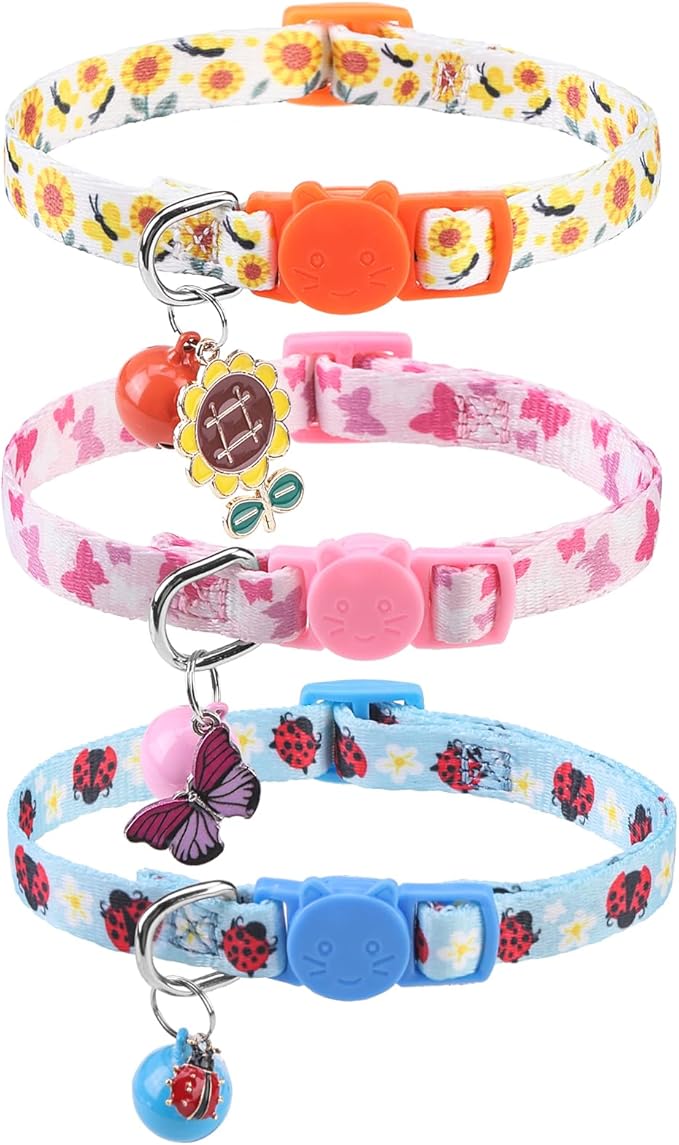 SCENEREAL Breakaway Cat Collar with Bells, Safety Buckle Soft Adjustable Cats Collars for Spring Summer Daily Wearing, Kitten Puppy Pink Personalised Collars for Dogs Girl Boy