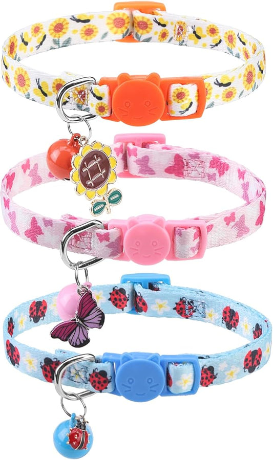 SCENEREAL Breakaway Cat Collar with Bells, Safety Buckle Soft Adjustable Cats Collars for Spring Summer Daily Wearing, Kitten Puppy Pink Personalised Collars for Dogs Girl Boy