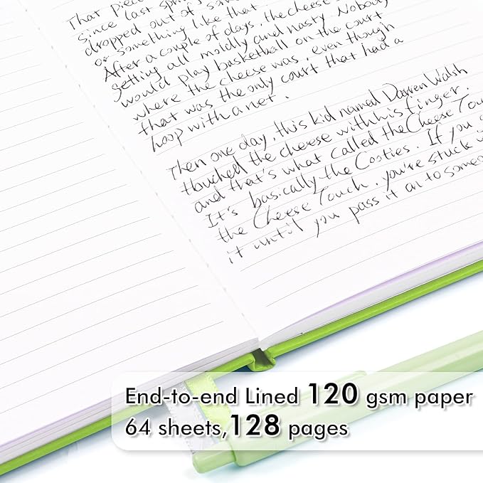 feela 12 Pack Notebooks Journals Bulk, Hardcover Notebook Classic Ruled Lined Journals with Pen Holder for Women Girls School Business Supplies, with 12 Black Pens, 120 GSM, 5.1”x8.3”, A5, Green