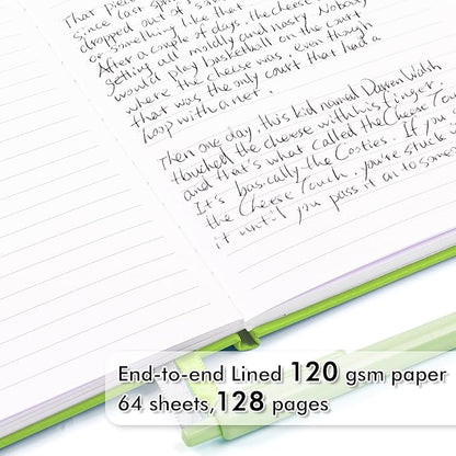feela 12 Pack Notebooks Journals Bulk, Hardcover Notebook Classic Ruled Lined Journals with Pen Holder for Women Girls School Business Supplies, with 12 Black Pens, 120 GSM, 5.1”x8.3”, A5, Green