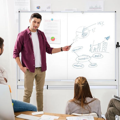 VIZ-PRO Double-Sided Mobile Whiteboard, 96 x 48 Inches, Magnetic Rolling Dry Erase White Board on Wheels with Aluminium Frame and Stand