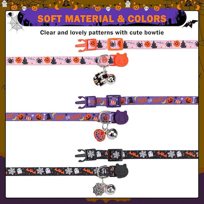 SCENEREAL Halloween Breakaway Cat Collar with Bells, Safety Buckle Soft Adjustable Cats Collars for Daily Wearing, Kitten Puppy Personalised Collars for Dogs Girl Boy
