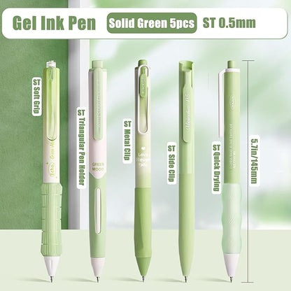 10 Count Pastel Gel Ink Pen Set,Cute Note Taking 0.5mm Fine Point Retractable 10 Count Black Ink Pens with for Writing, Journaling, School, Office (Green)