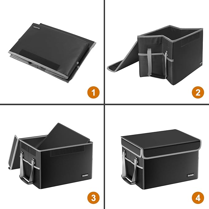 DocSafe File Box Fireproof File Storage Organizer Box with Lid,Collapsible Document Storage Filing Box for Hanging Letter/Legal Folder,Portable Home Office Safe Box Cabinet with Handle,Black,2 Pack