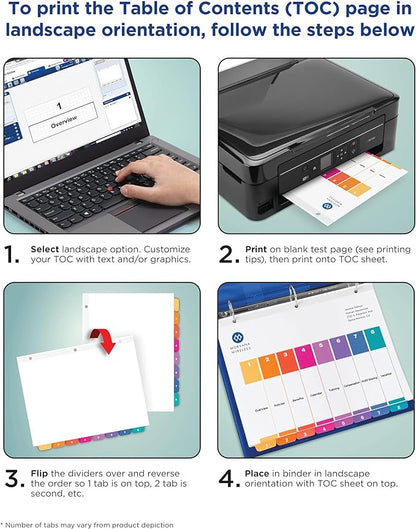 Avery 5 Tab Dividers for 3 Ring Binders, Customizable Table of Contents, Multicolor Tabs, 3 Sets (11070)
